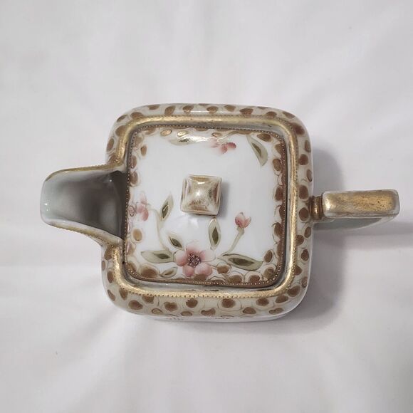 Nipon Morimura Bros Hand Painted Square Creamer w Lid Floral Gold Trim Rare Vtg - Picture 4 of 16